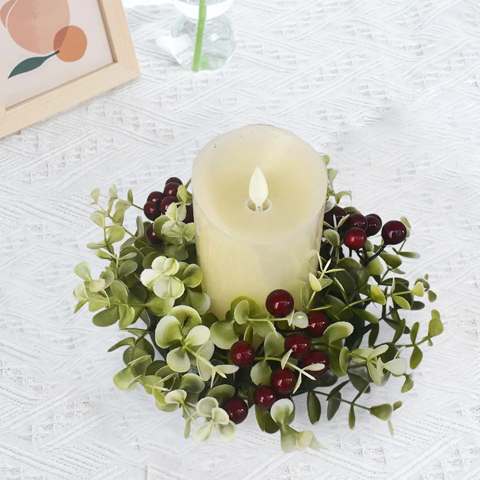 Petites anneaux de bougie de couronne de feuilles artificielles pour les fêtes à la maison et les mariages, 9.84 po