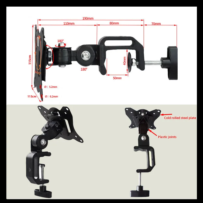 حامل تلفزيون محمول حامل شاشة عالمي جدار قوس ل 14-27 بوصة 360 تدوير قاعدة العرض قوس لشاشة سطح المكتب مكتب