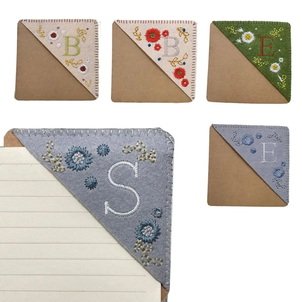 4Pcs 4 Styles Hand Embroidered Corner Bookmark Four Seasons Handmade Flower Letter Bookmarks Personalized Book Corner Student
