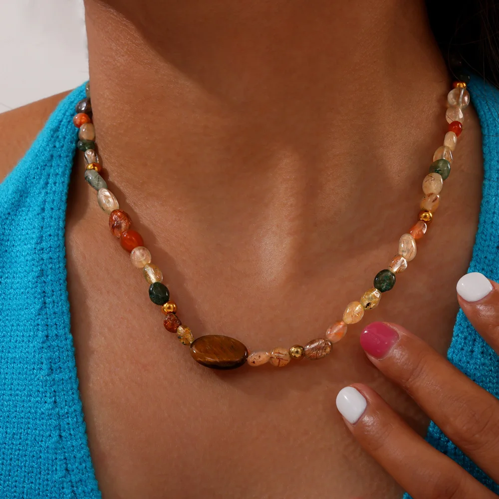 Collar de acero inoxidable con piedras naturales bohemias para mujer, cadena de Collar informal, joyería femenina con dijes, 4 formas de moda