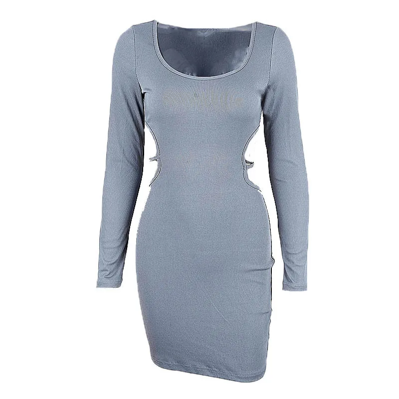 Robe tambour bleue pour femmes, mini robes découpées à lacets, dos nu, col en V, manches longues, à la mode, printemps 2024