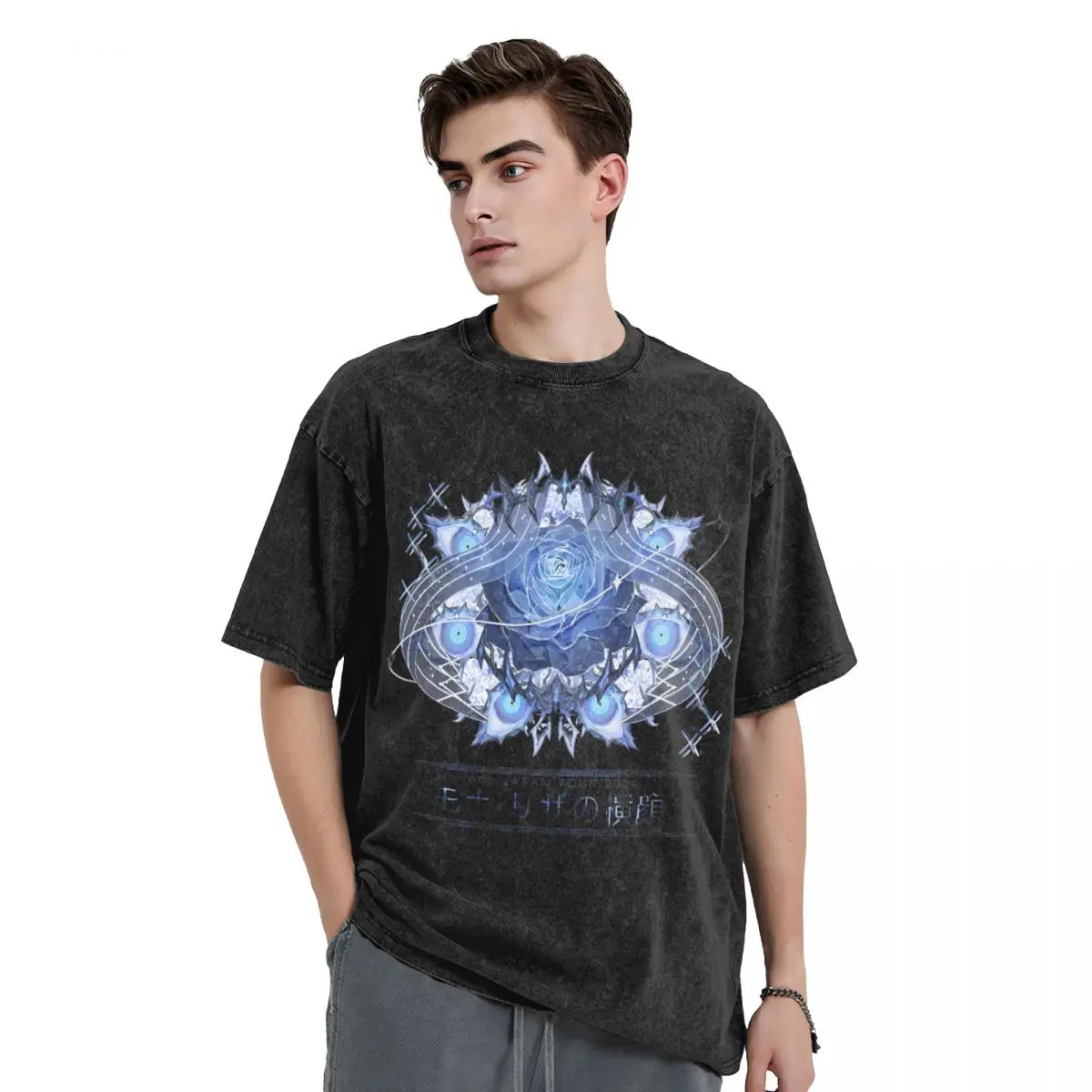 Washed T Shirt Ado Rose Hip Hop T-Shirts Oversize Goth Jrock Aesthetic Streetwear Short Sleeve Graphic Tops Tee Shirt Men Women