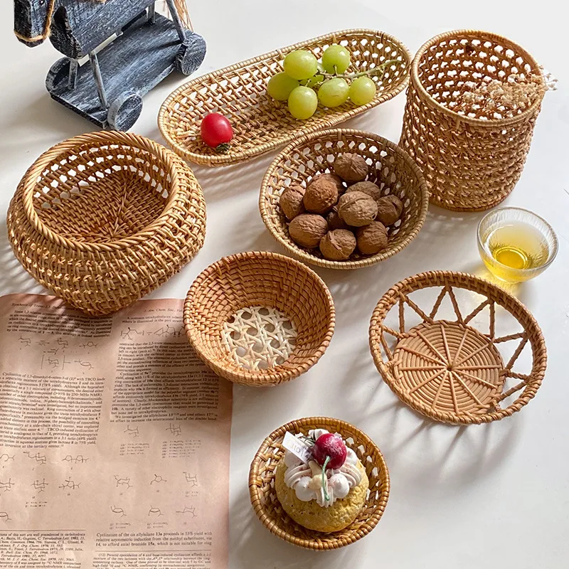 

Simple tableware, wild rattan, pure handmade woven hollow basket, tea leak shooting prop, American snack plate, towel holder