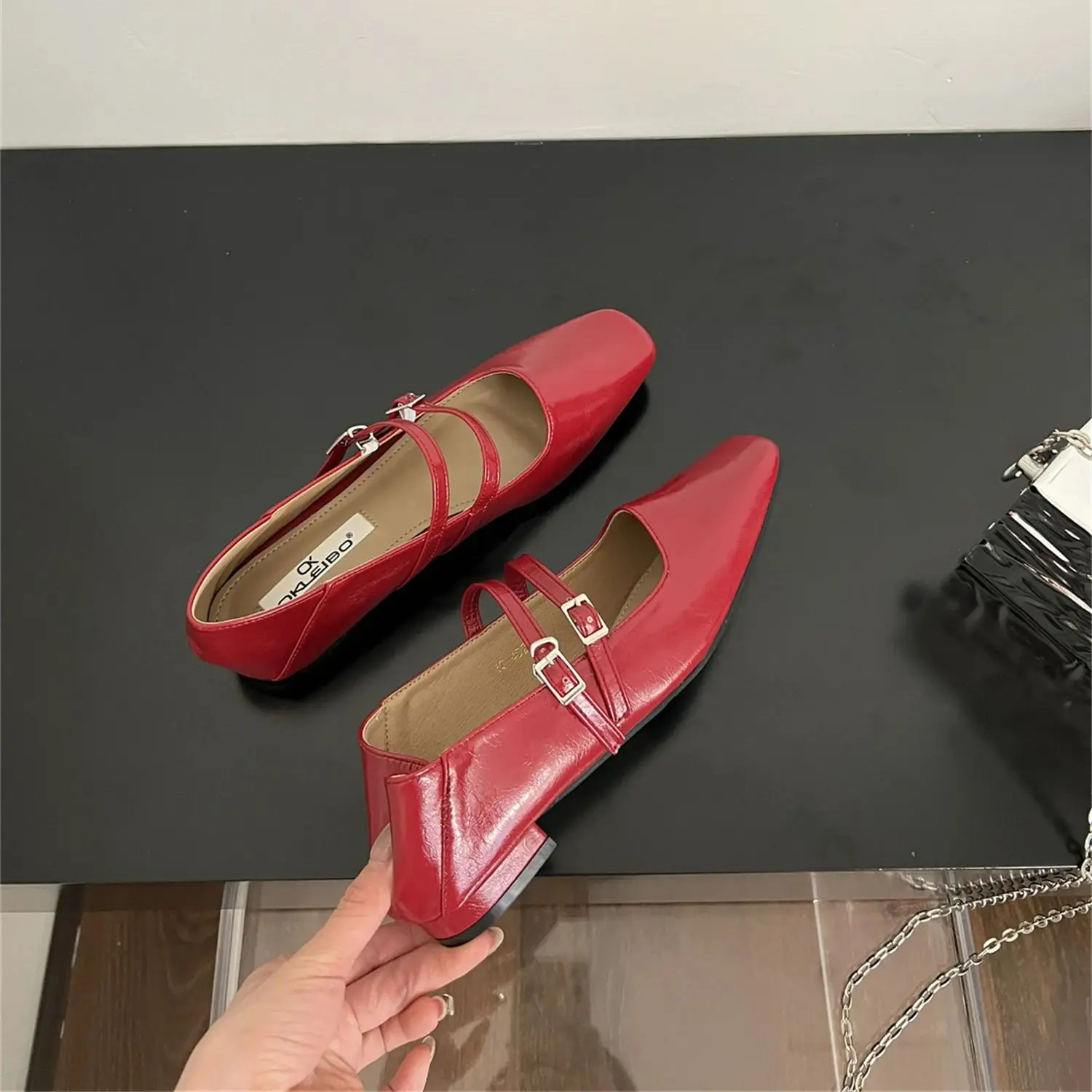 Bailamos Brand New Women Flats Fashion Square Toe Shallow Ladies Mary Jane Ballerinas Shoes Flat Heel Casual Ballet Shoes Mujer