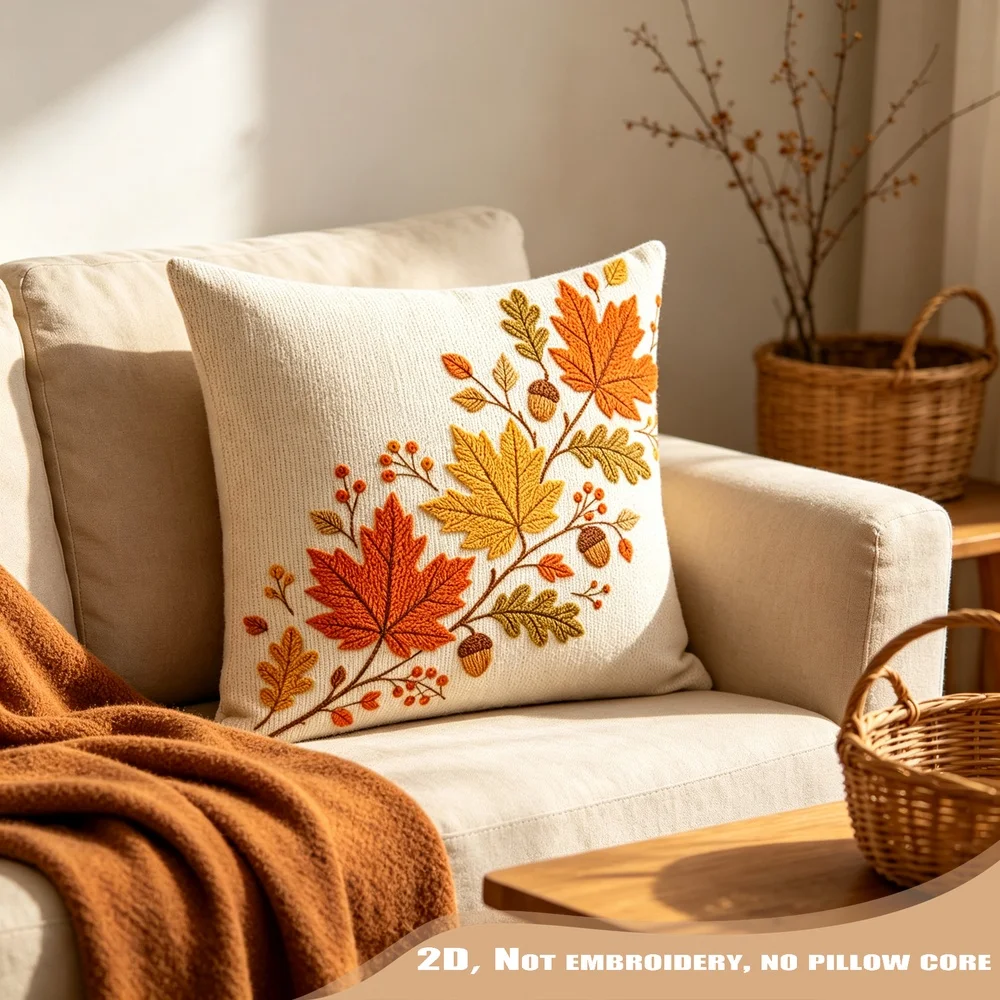 2PCS Fall Maple Leaf Chestnut Pillow CoverPolyester Cushion Case for Sofa Couch Living Room Bedroom Home Decor