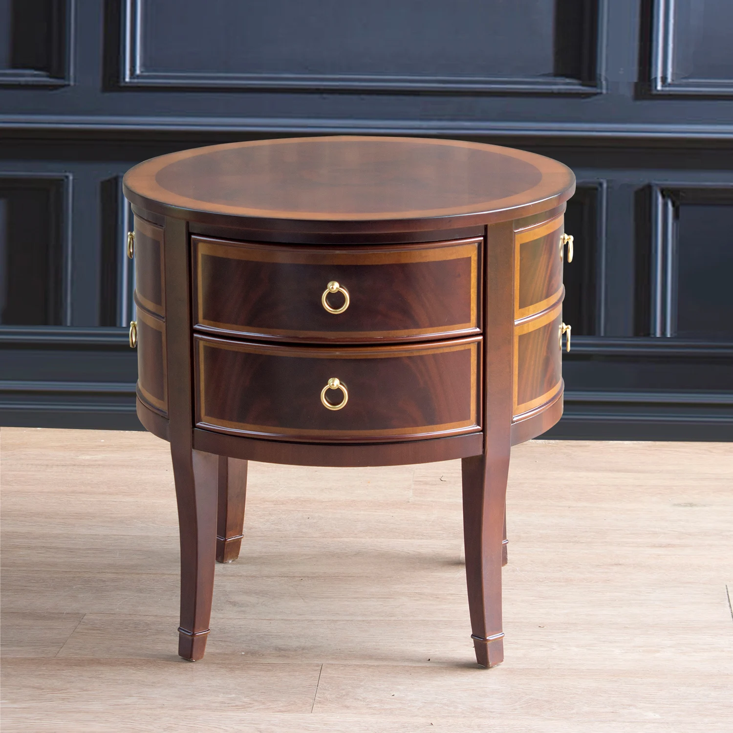 British dance antique style retro round edge table living room English coffee table TV cabinet Ethan Allen peach blossom core fu