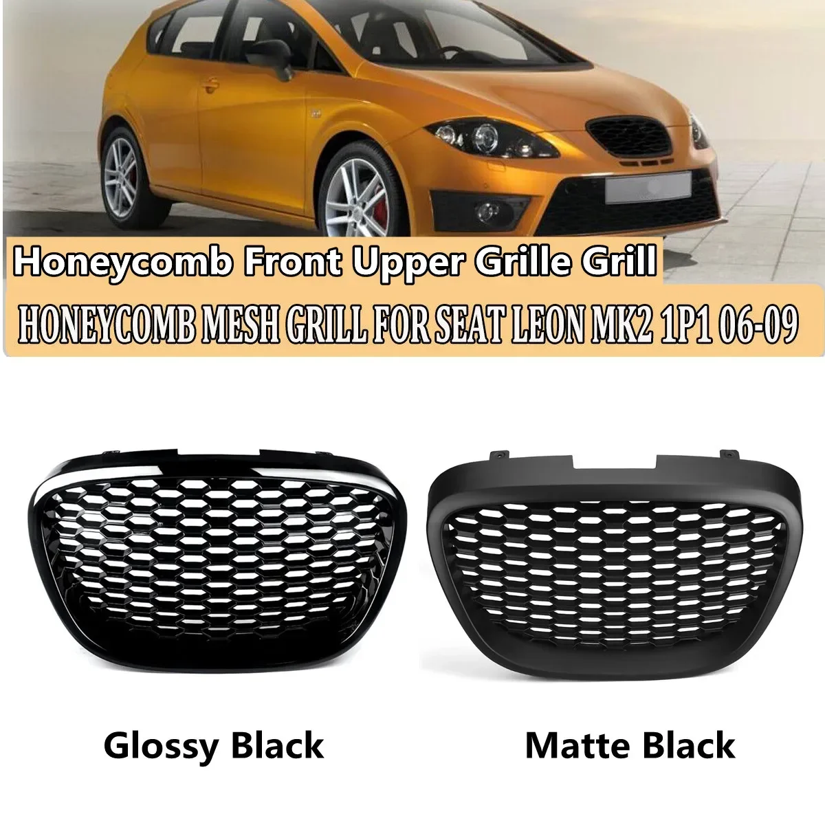 Front Honeycomb Grill Mesh Badgeless Grille For Seat Leon MK2 1P Altea Toledo Mk3 2004-2009 Front Bumper Grill Hood Mesh