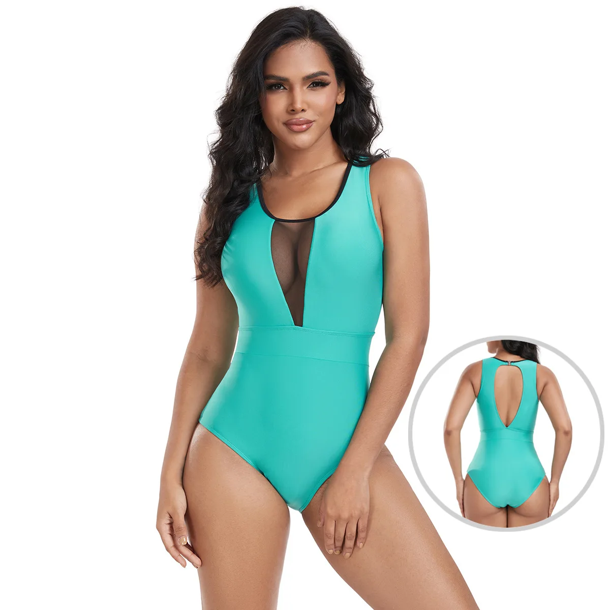 2025 Sexy eendelig badpak dames mesh badmode groene badpakken strandkleding monokini zwempak backless slanke bodysuit