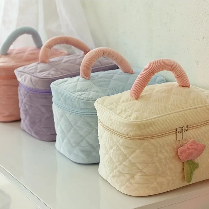 Women's Bag Dopamine Kawaii Fashionable Portable Large Capacity Corduroy Toiletry Bag Travel Business Trip Cosmetics Storage Bag