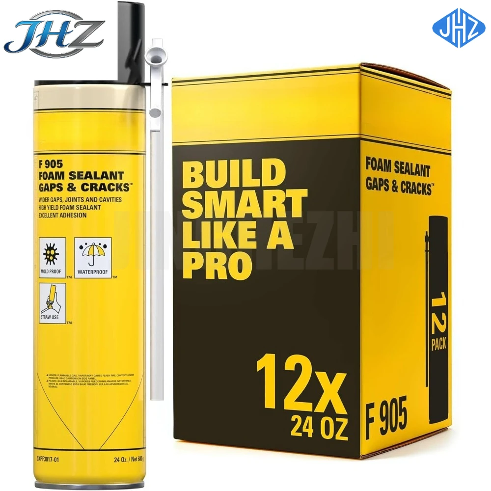 Espuma Selladora Expansiva JHZ para F905, para Huecos y Grietas (12x24 Oz.) Espuma de Poliuretano de Alto Rendimiento para Aislamiento de Espacios Amplios - NE
