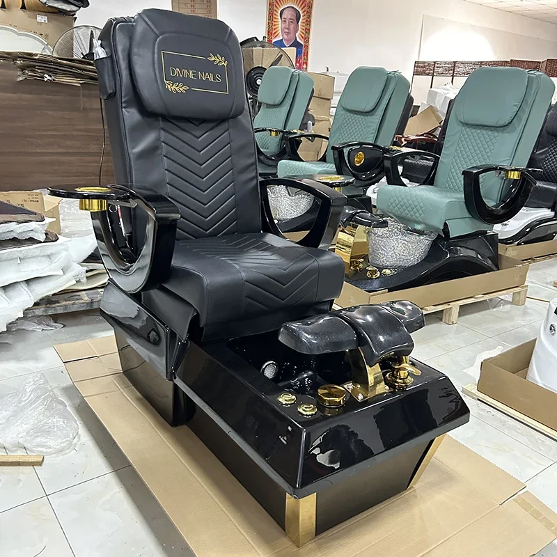 High End Stainless Steel Gold Plated Electric Black Pedicure Chair Luxury Foot Massage Chair For Sale