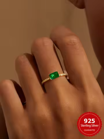 925 Sterling Silver Zircon Simple Vintage Emerald Cut Square Ring For Women Engagement Wedding Luxury High Quality Fine Jewelry