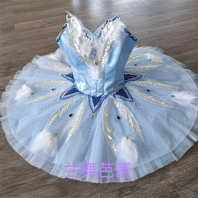 

Hot Sale Custom Size 12 Layers Kids Girls Women Adult Performance Wear Professional Blue Bird Ballet Tutu Costumes with feather