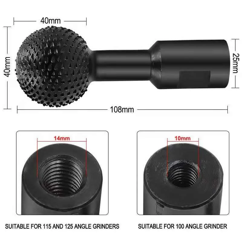 10mm/14mm Ball Gouge Spherical Spindle Woodworking Carbon Steel Power Grinding Head Wooden 40mm Diameter Professional Crafting