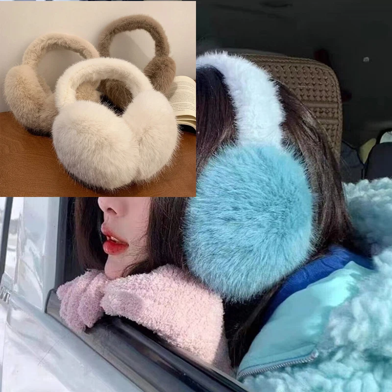 Solid Color Soft Plush Ear Warmer Winter Warm Earmuffs Fashion Ear Cover Outdoor Cold Protection Ear-Muffs Folding Earflap