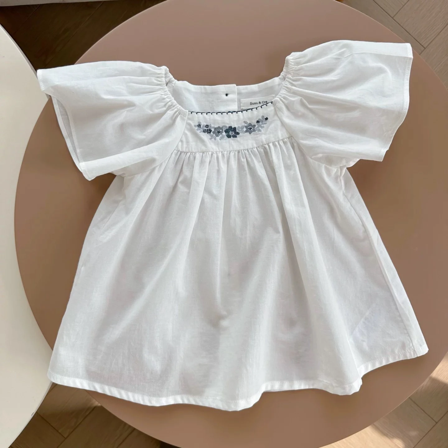 Summer New Style Girls' Cotton Doll Shirt Elegant Court Style Short Sleeve Flying Sleeve Shirt Korean Version Children's Clot...