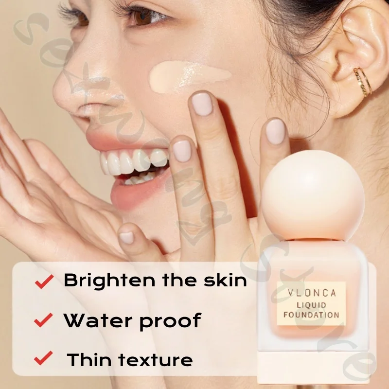 VLONC クリーミーで長持ちするメイクアップファンデーション、クリアで栄養豊富、軽いコンシーラー、明るくする、落ちないメイクアップ 30ml