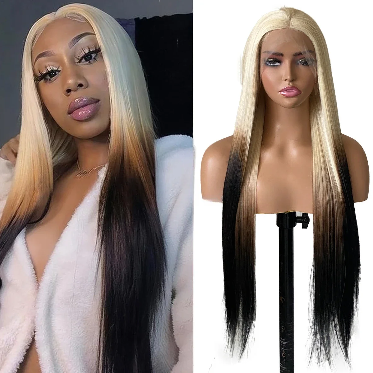 

13×4 Lace Front Synthetic Wig 613 Ombre Brown Black Lace Frontal Wigs Glueless Natural Hairline Heat-resistant Fibre Wig Cosplay