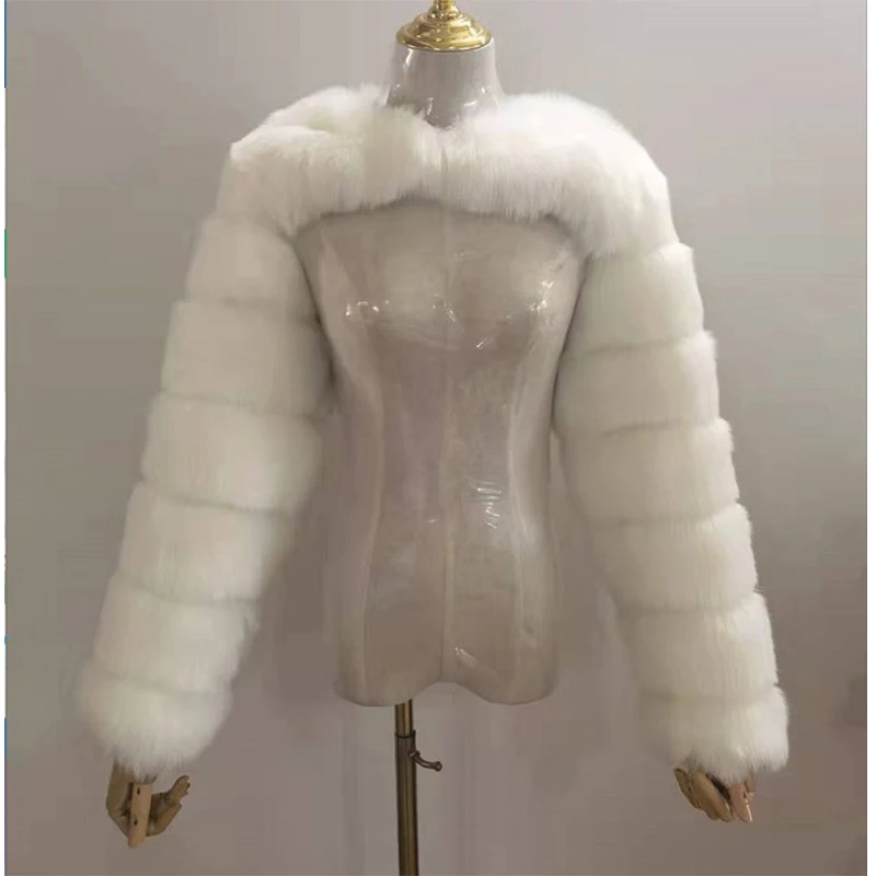 Manteau et Veste en Fausse Fourrure de Renard pour Femme, Haut Court Moelleux, Vêtements Élégants, Manches sulf, Rose, Blanc, Noir, Chaud, Hiver 2023