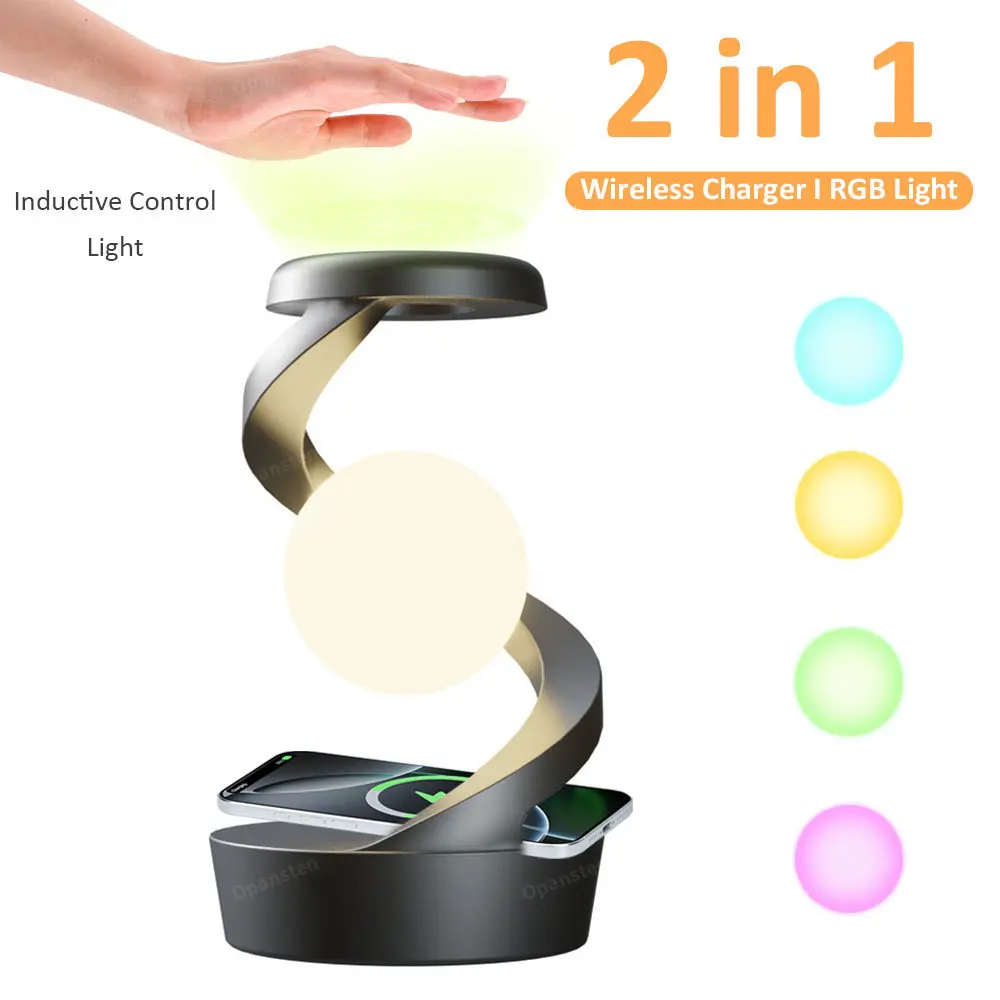 

2 in 1 15W Wireless Charger Pad & RGB/LED 3D Levitating Ball Lamp Night for iPhone Samsung Xiaomi Fast Charging Suspension Light