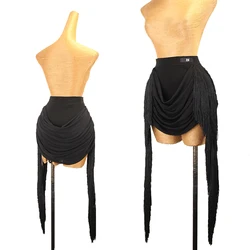 New Latin dance skirt adult women tassel bag hip half body practice short front and long back practice latin dance skirt S M