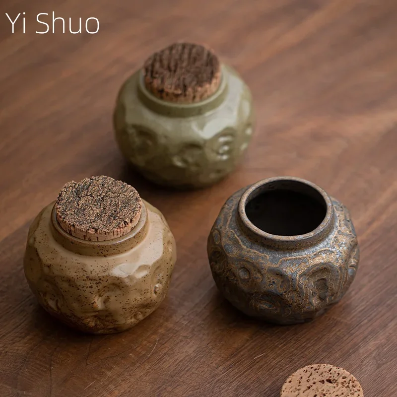 

Tea Can Gilt Single Sealed Can Moisture-proof Ceramic Retro High-end Small Can Tea Storage Warehouse Tea Canister
