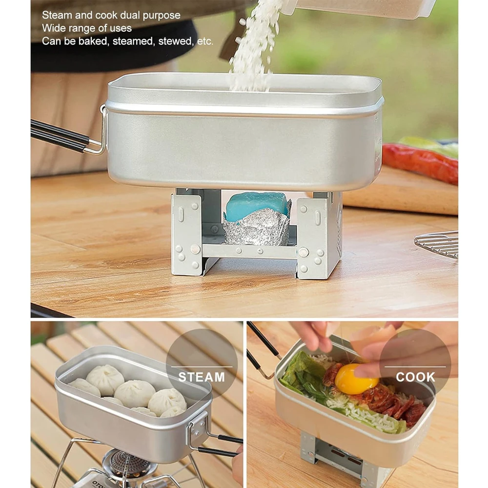 مقبض صندوق بينتو قابل للطي، حاوية غداء للبالغين، أدوات طهي للتخييم من الألومنيوم، صندوق غداء للنزهات والتخييم والمشي لمسافات طويلة