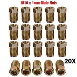 20pcs Car Brake Lines Fittings Nuts Male Metric Iron Plating Zinc End Union For 3/16