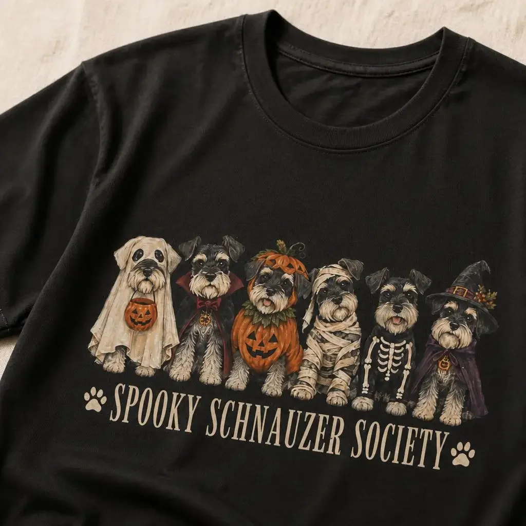 Lustige Gruselige Schnauzer Society Boo Skelett Hunde Geister T-Shirts Lässige T-Shirts Kurzarm Rundhals T-Shirt Reine Baumwolle Oberteile – Detail 5