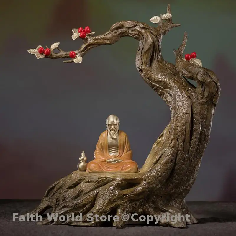 Exclusive TOP Bronze Carving Art bodhi tree Damo Buddha Buddhist Zen Path Spiritual Art Ornament high grade figure of the Buddha