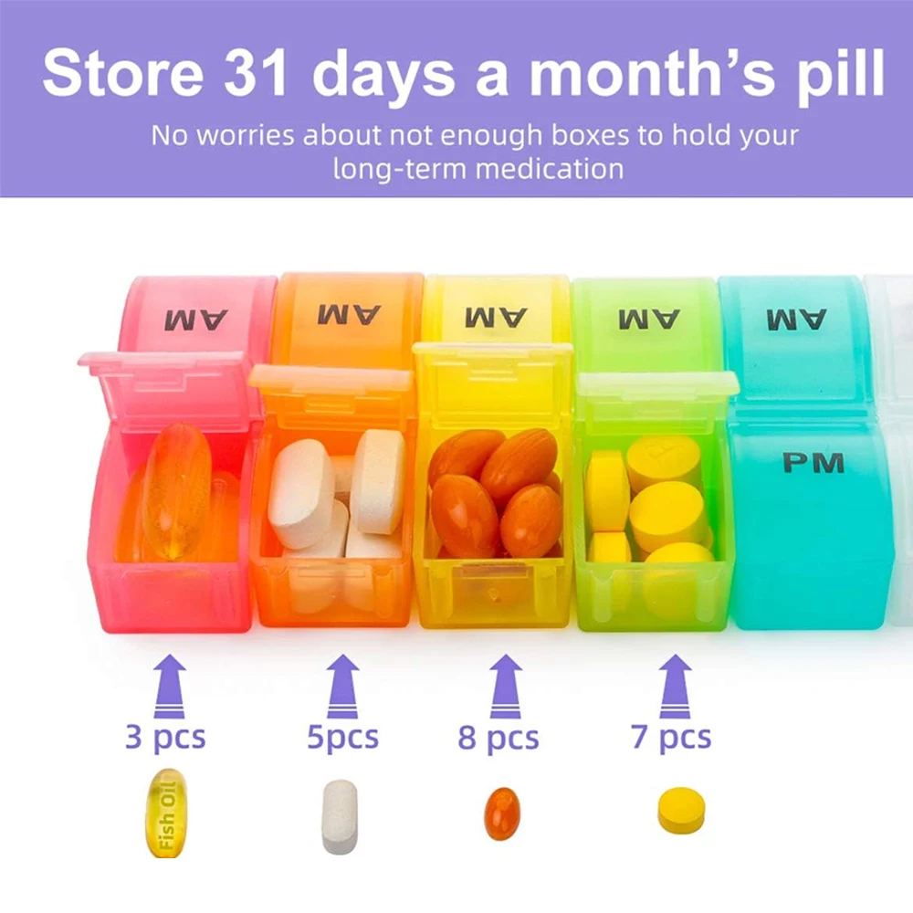 Monthly Pill Organizer 2 Times A Day,30 Day One Month Pill Box AM PM,31 Day Pill Case Small Compartments To Hold Vitamins