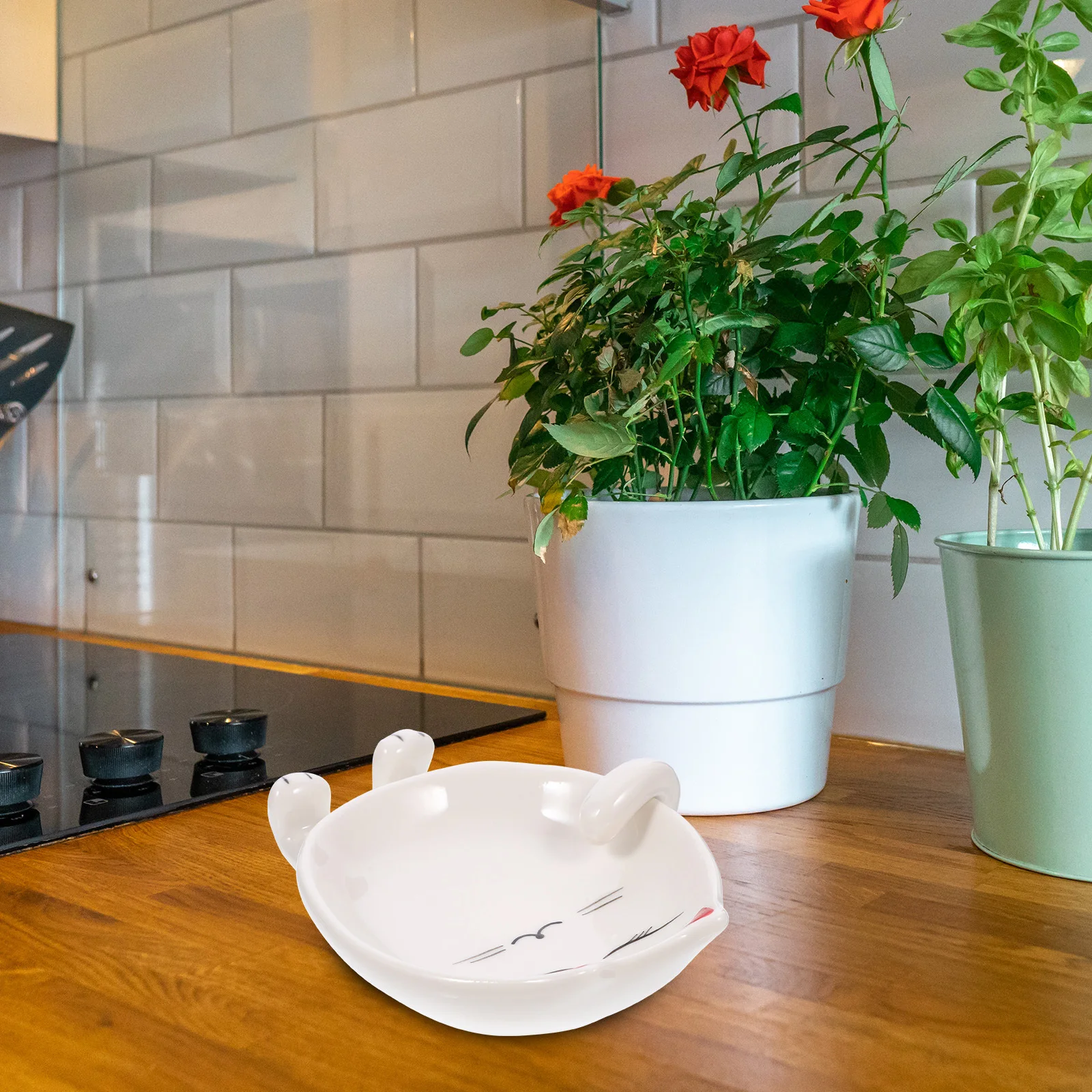 

2Pcs Multifunctional Ceramic Spoon Rest with Pot Lid Holder Cartoon Kitchen Utensil Stand for Ladle Chopstick Compact Cute Cat