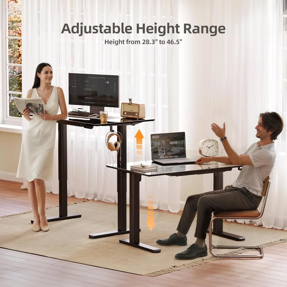 Adjustable Height Stand Up Desk, 48x24 Inch, Drawers Included, Quick Assembly, Black Home Office Computer Desk for Ergonomic Wor