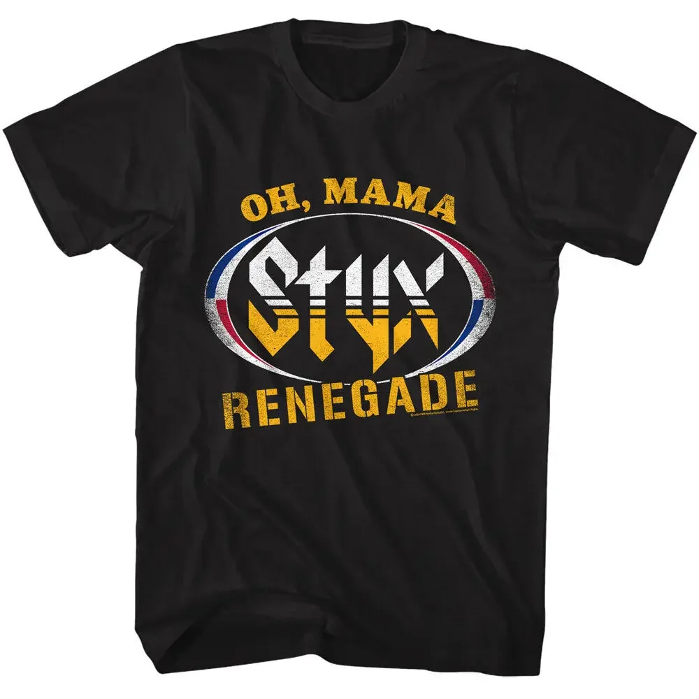 

Styx Music T-Shirt Oh Mama Renegade Album World Tour Rock N Roll Music Black