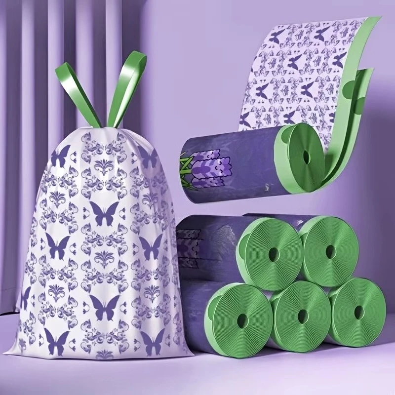 50/100pcs Lavender Scented Drawstring Garbage Bag, Disposable Bag, Suitable for Kitchen, Bedroom, Living Room, and Toilet
