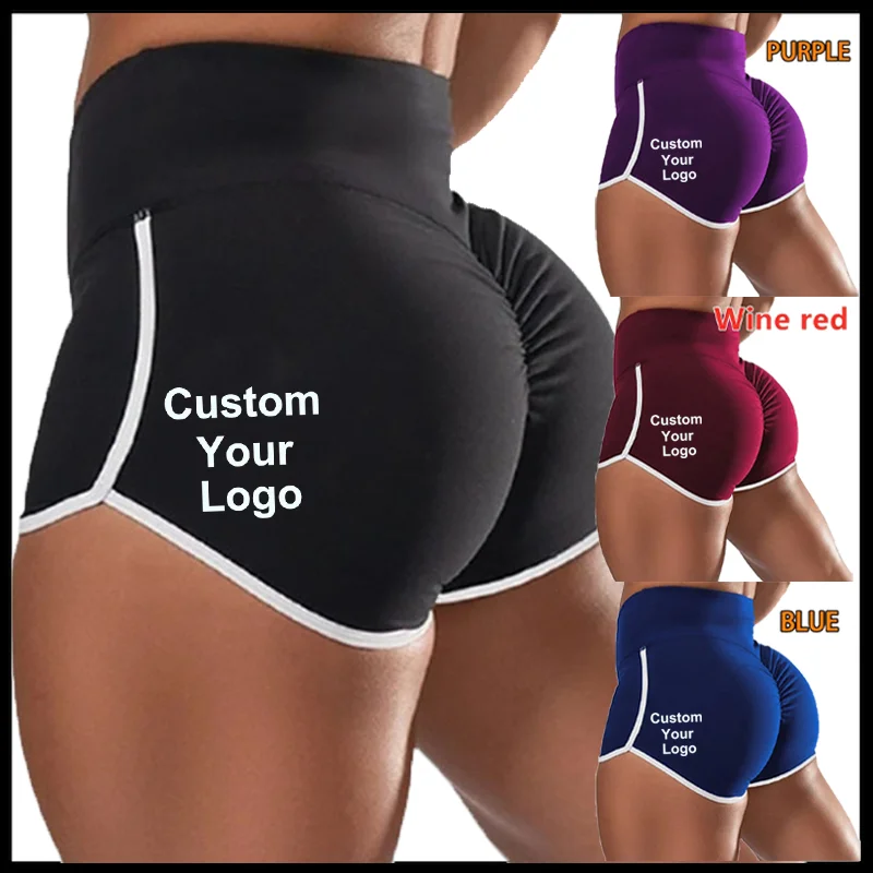 Women's Custom Your Logo Summer Indoor Sports Pants Casual Slim High Waist Shorts Elastic Waist Shorts Ladies Yoga Shorts