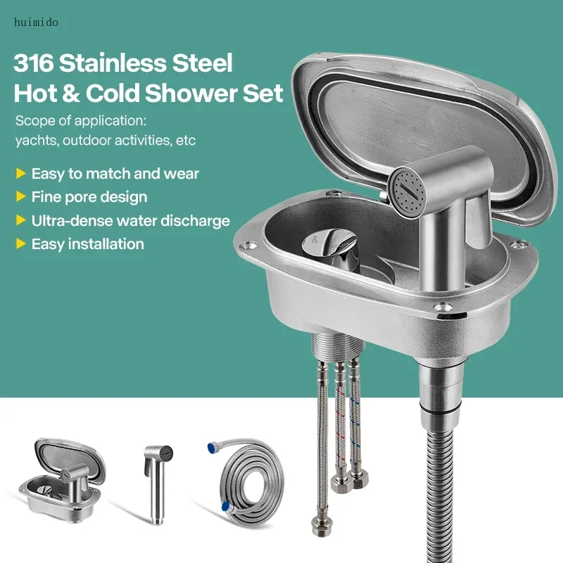 316 Stainless Steel Hot and Cold Deck Shower Kit for Yacht RV Campers Marine Outdoor Pull Out Shower Kit