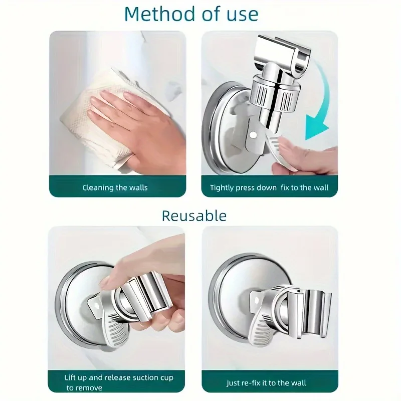 حامل رأس دش قابل للتعديل - حامل كوب شفط قوي، بدون دعامة ذراع دش مثقاب للبخاخ المحمول، تركيب جدار الحمام