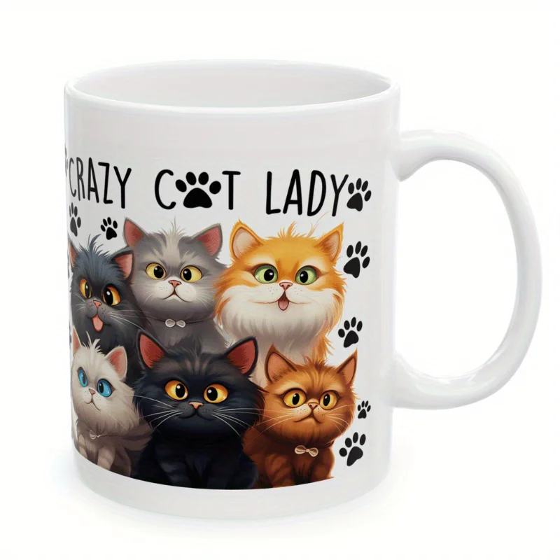 11oz Crazy Cat Lady White Ceramic Coffee Mug, Tea Cup - Dishwasher & Microwave Safe - Birthday Gift, Holiday Gift,