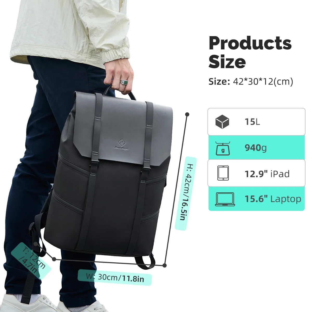 Heroic Knight New Fashion Flap Business Backpack Waterproof Men Work Computer Backpack for 15.6\