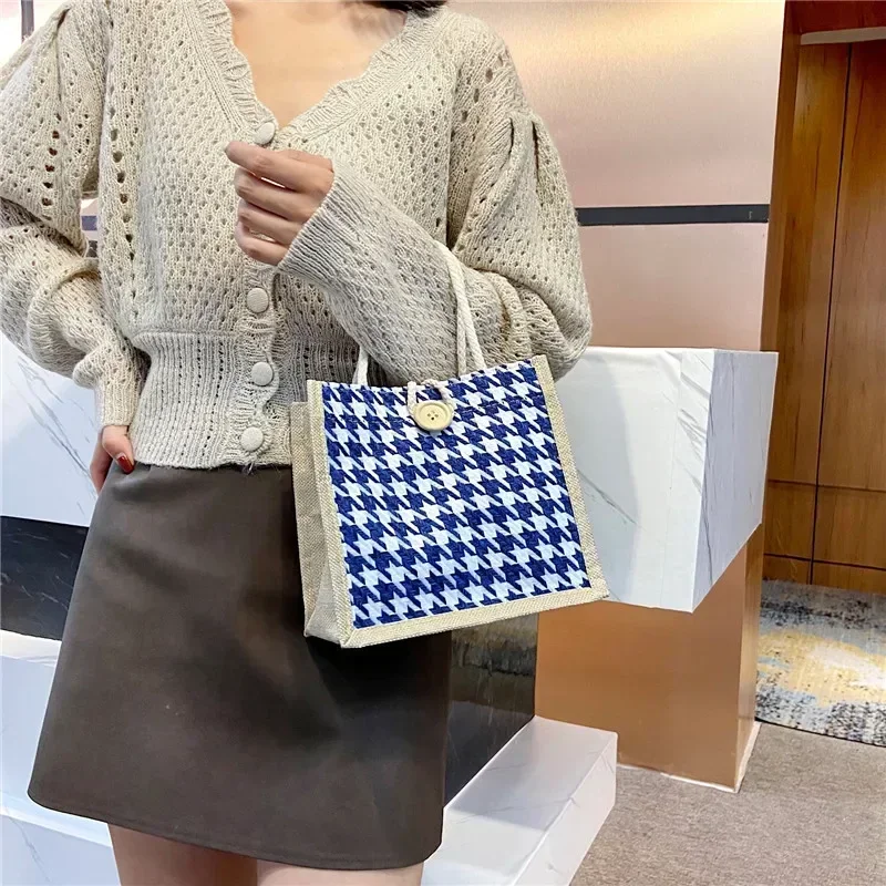 Houndstooth Lunch Bags para Mulheres, Pequeno Lunch Bag, Food Storage Sacola, Funcional, Portátil, Viagem, Piquenique, Ao Ar Livre, Ins