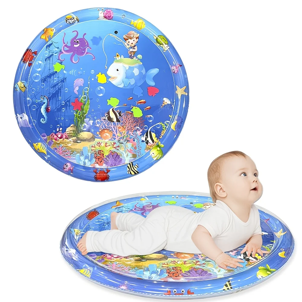 

1pc 93cm/36.61inch Round Inflatable PVC Baby Playing Water Mat Fishing Themed Toddler Pad Early Education Activity Toys Cushion