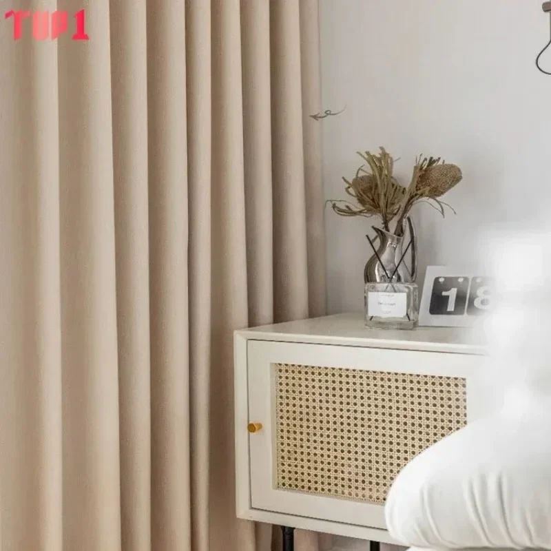 

Custom Size Milk Tea Beige Jacquard Thickened Curtains for Living Room Bedroom French Window Modern Simple White Tulle