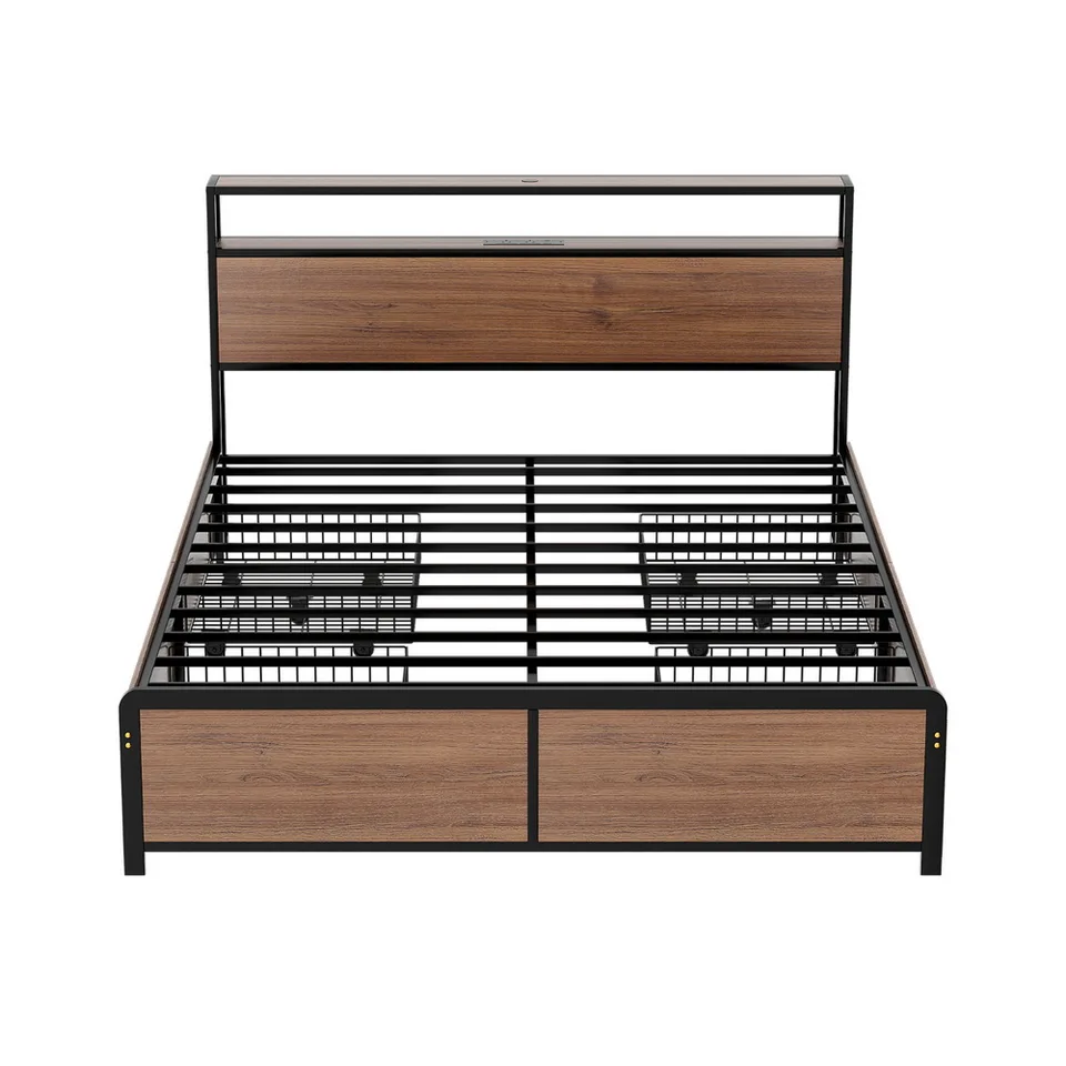 Artiss Double Metal Bed Frame with USB LED Storage