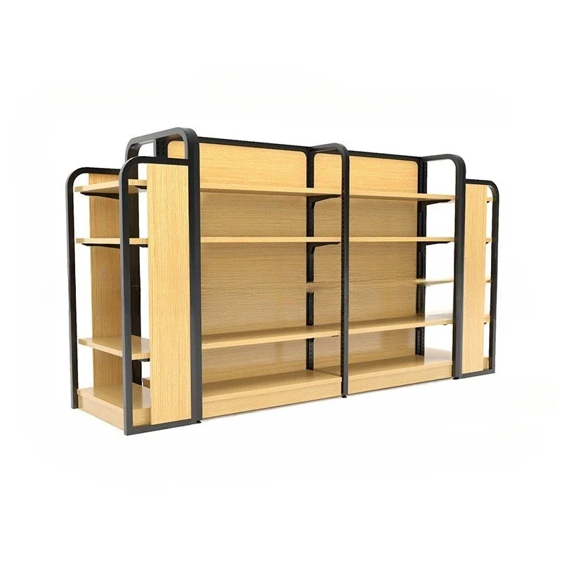 Supermercado, estante de exhibición de madera, madera de acero, estante Nakajima, gabinete de vino tinto, estante para aperitivos, papelería para madre y bebé