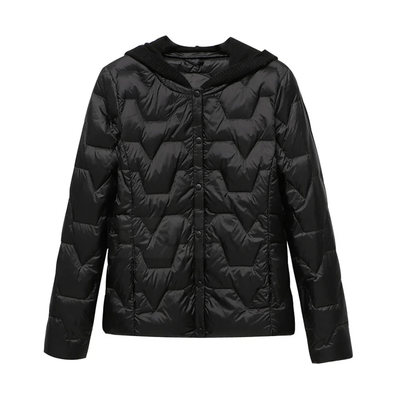 Korean down jacket women's short knitted hooded breasted light and thin 2022 new autumn and winter light jacket