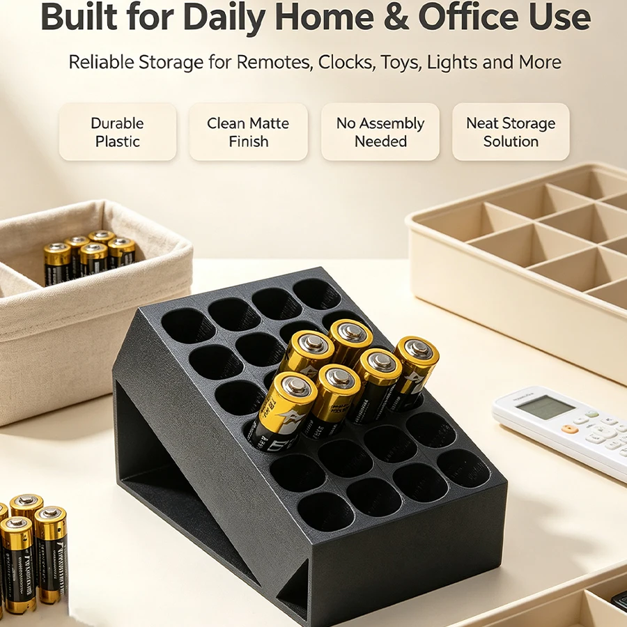 Desktop 24-Slot Aaa Battery Storage Box, Tilt-And-Pull Quick-Access Battery Holder, Stable Non-Slip Battery Storage Rack, Suitable for Home Office / Workstation / Gaming Equipment / Electronic Devices