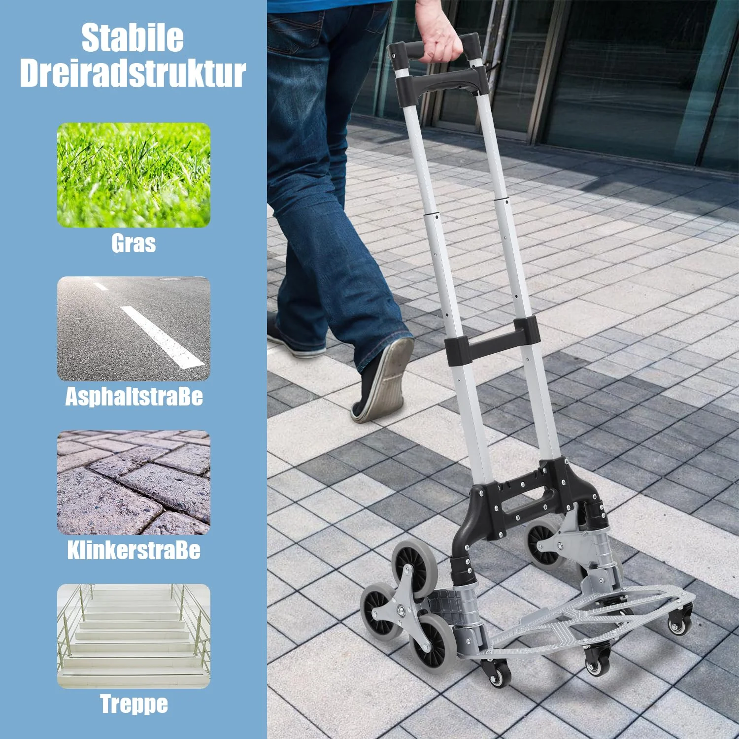 عربة نقل من الألومنيوم، شاحنة كيس قابلة للطي، سعة تحميل 35-75 كجم، مقبض ثلاثي الارتفاع قابل للتعديل، عربة درج