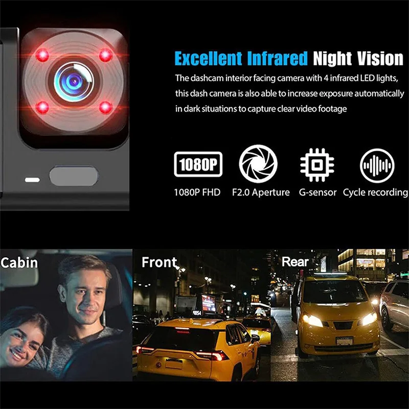 3Channel Dash Cam for Car 1080P Video Recorder WIFI APP Dashcam Car DVR Front and Rear View Camera Night Vision car accessory