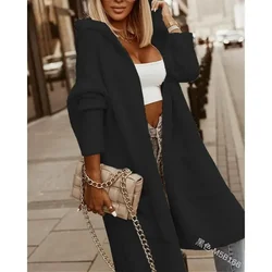 Women Knitted Hooded Cardigan Sweater Top Elegant Fashion Solid Color Long Sleeve Loose Pocket Outwear Coat Y2K Clothes